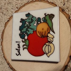 Masterworks Handcrafted Art Tile Trivet Salsa Vegetable Design